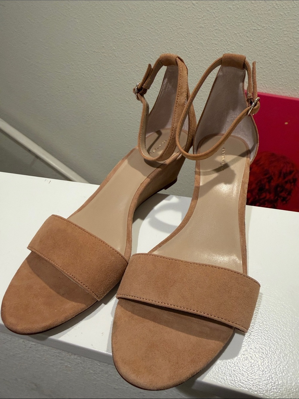 Ann Taylor Suede Ankle-Strap Sandals in Tan